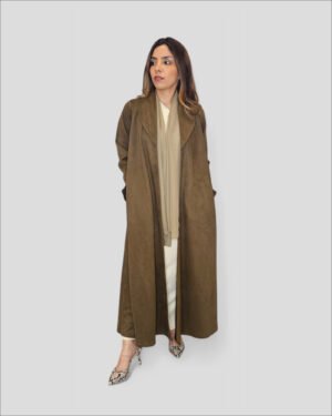 Coat Abaya - Pocket Charms in Brown Suede