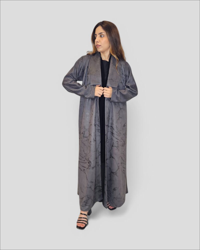 Coat Abaya - Pocket Charms in Grey Suede