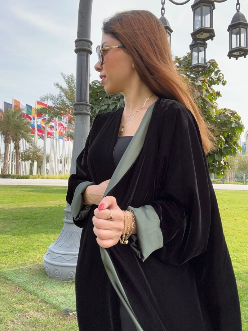 double faced velvet abaya Midnight Emerald