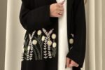 black coat abaya with floral detailing