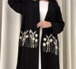 black coat abaya with floral detailing