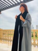 breathable linen abaya with central seam
